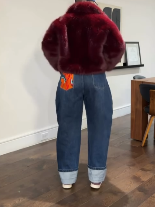 Elegant Burgundy Fox Fur Plush Jacket