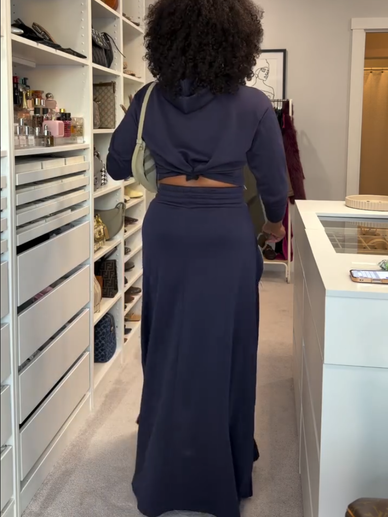 Casual Navy Blue Sweater Two-piece Set