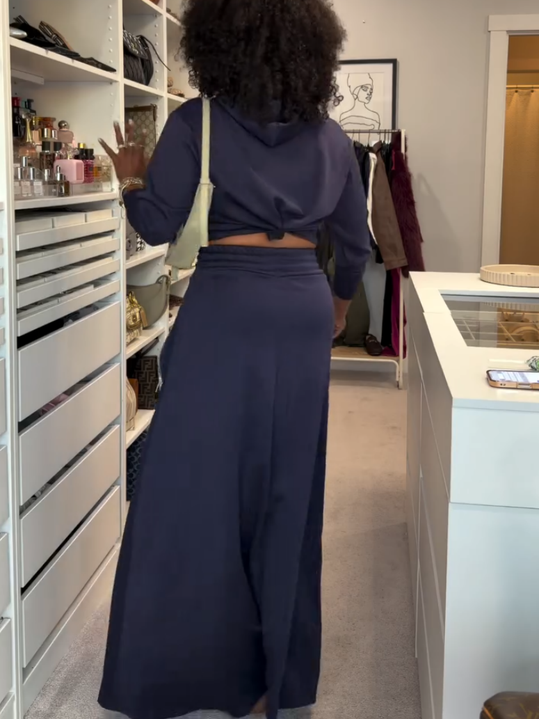 Casual Navy Blue Sweater Two-piece Set