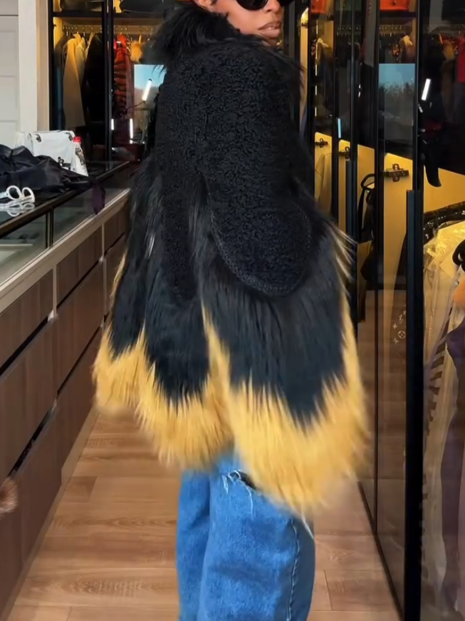 Stunning Flower Black Fox Fur Plush Jacket