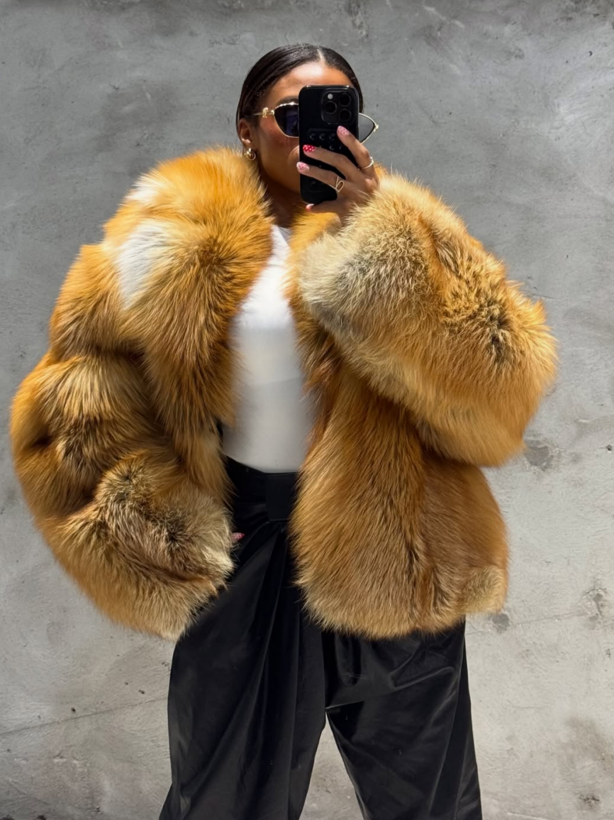 Stunning Warm Golden Fox Fur Plush Coat