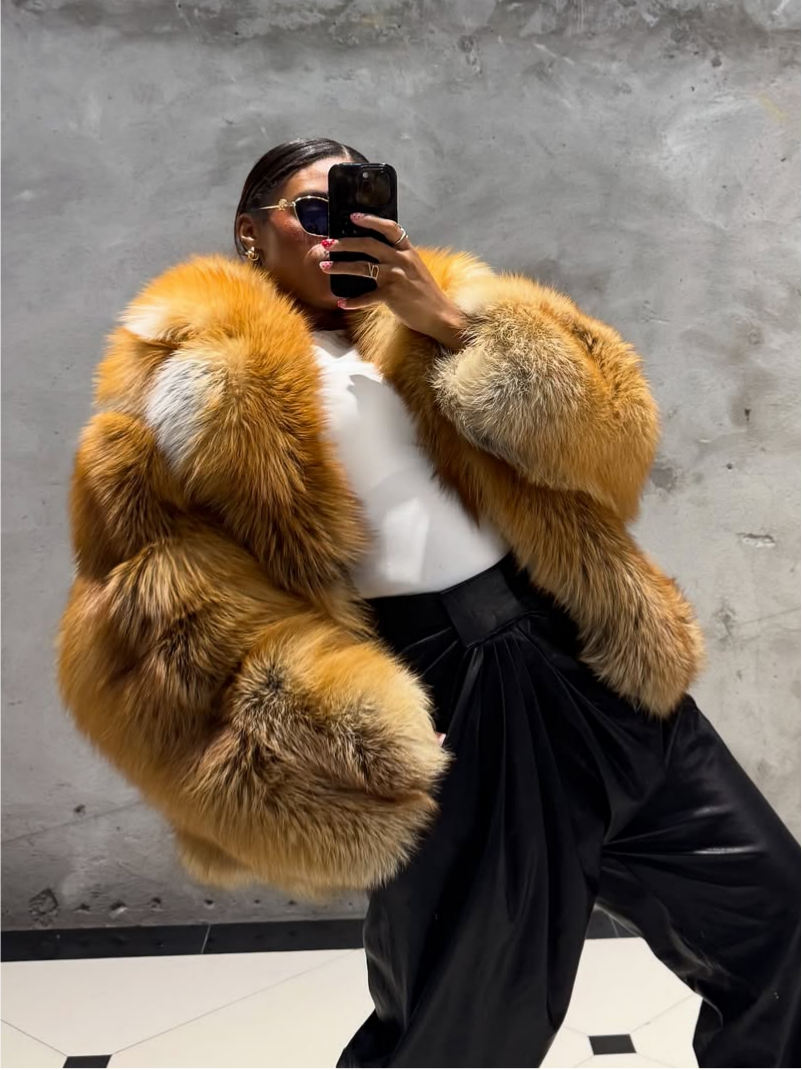 Stunning Warm Golden Fox Fur Plush Coat