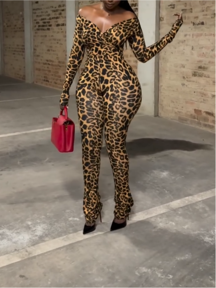 Sexy Leopard-Print Skinny Jumpsuit