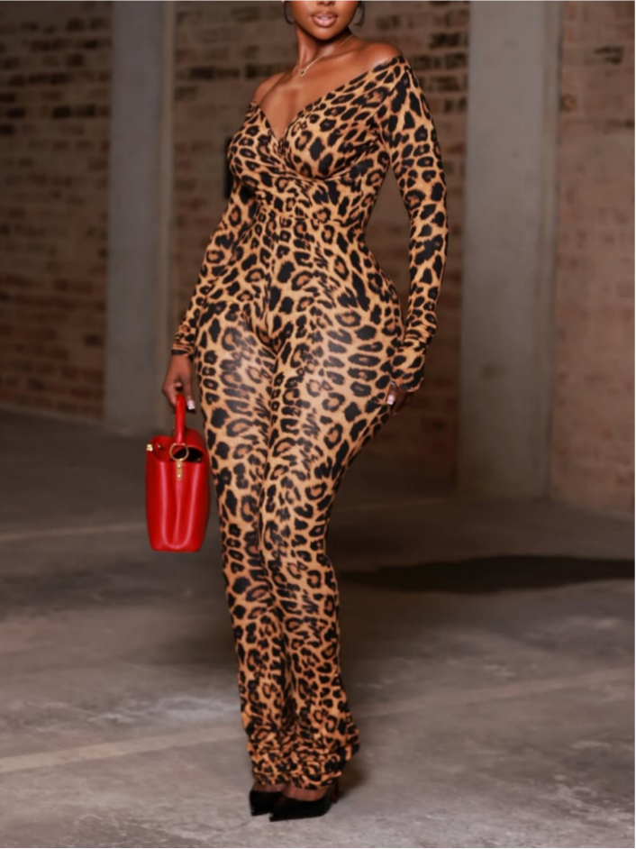 Sexy Leopard-Print Skinny Jumpsuit