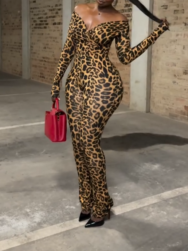 Sexy Leopard-Print Skinny Jumpsuit