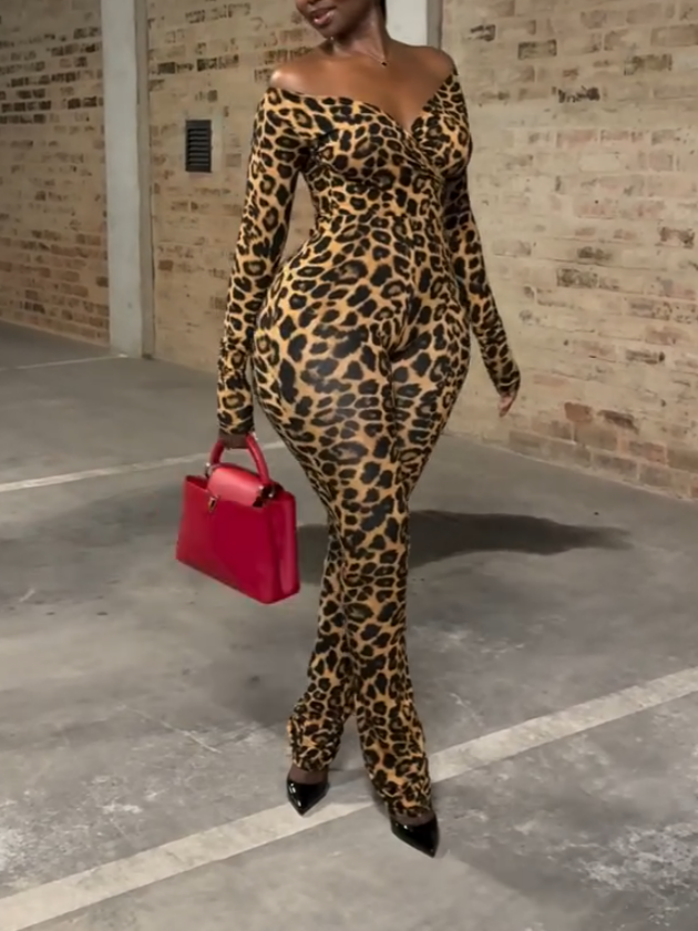 Sexy Leopard-Print Skinny Jumpsuit