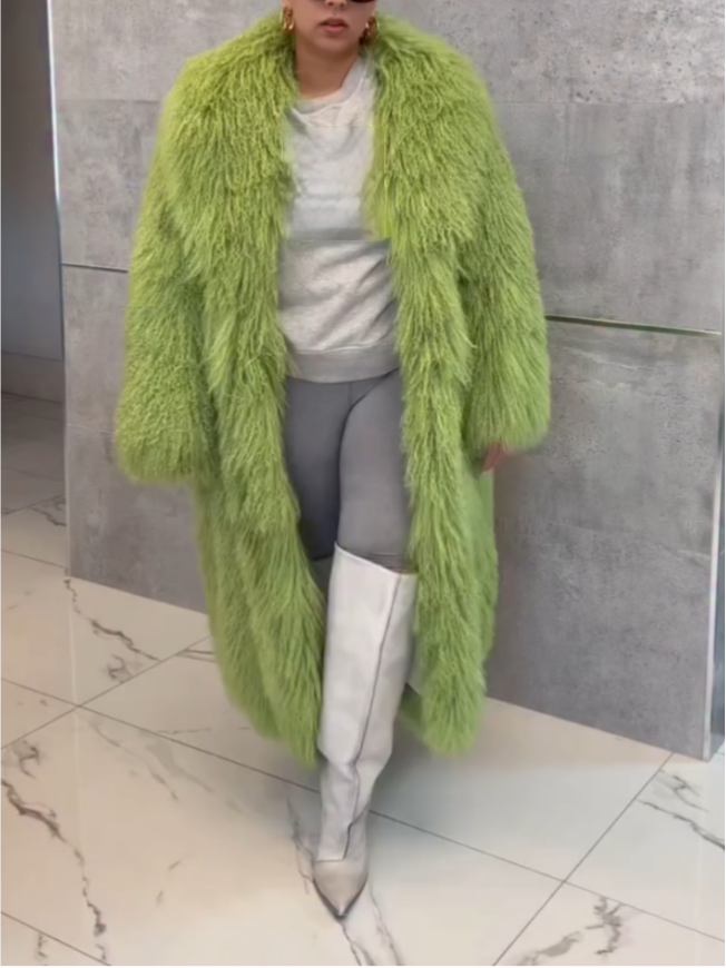 Green Fluffy Plush Long Coat