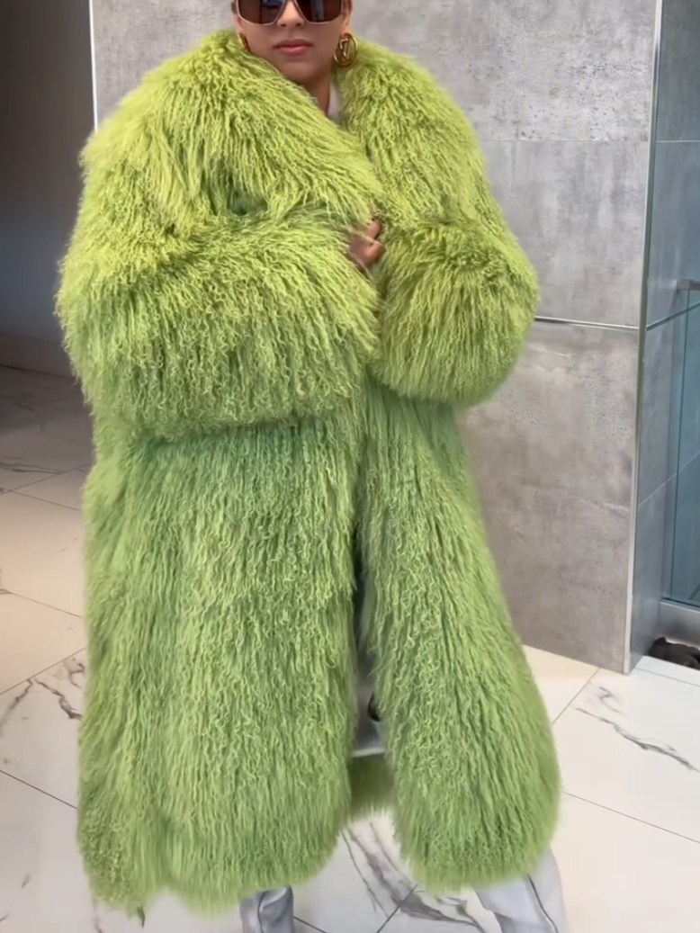 Green Fluffy Plush Long Coat