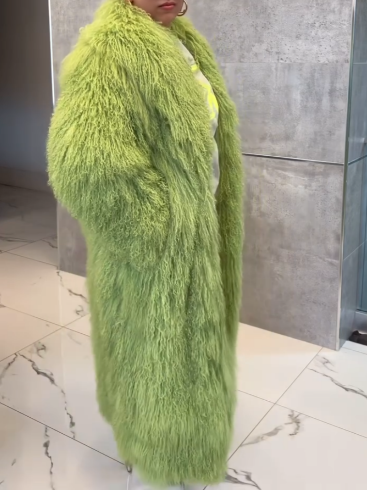 Green Fluffy Plush Long Coat