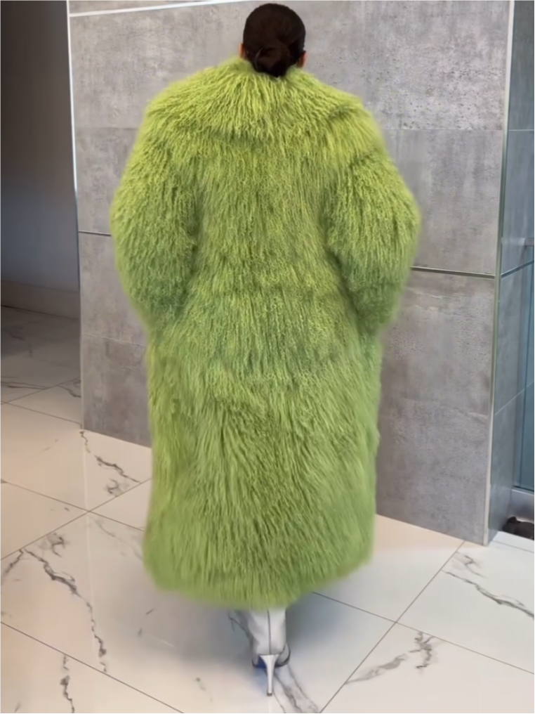 Green Fluffy Plush Long Coat