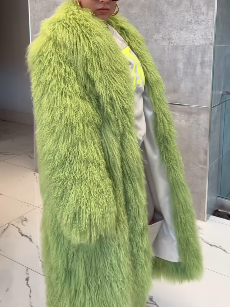 Green Fluffy Plush Long Coat