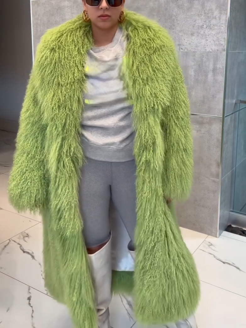 Green Fluffy Plush Long Coat