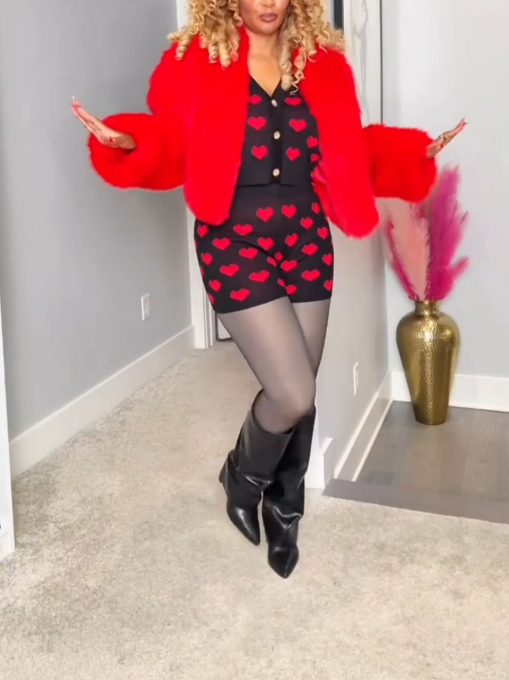 Elegant Knitted Love Print Two-piece Set