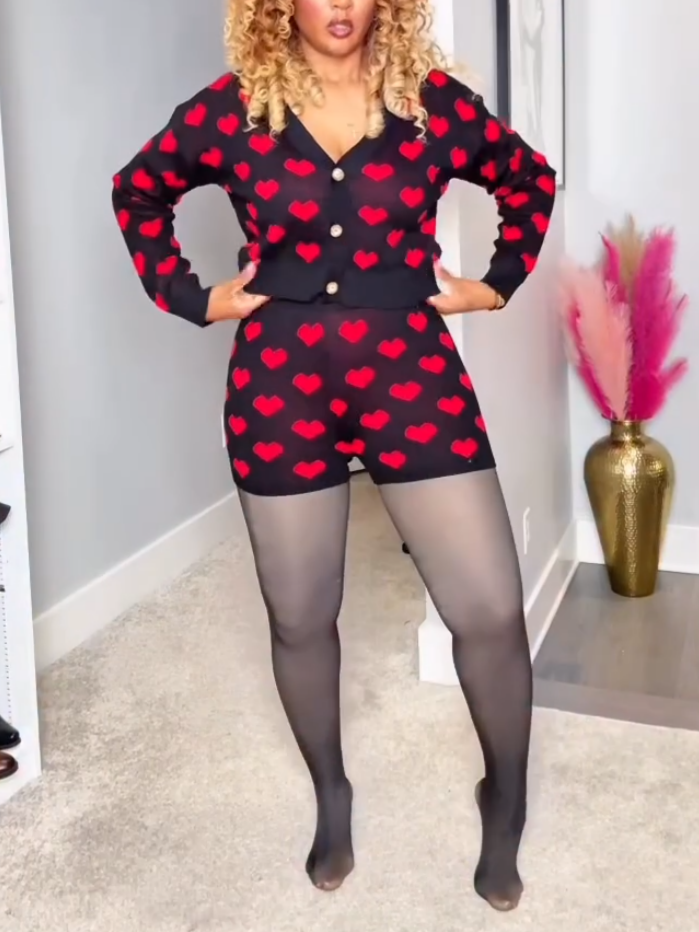 Elegant Knitted Love Print Two-piece Set