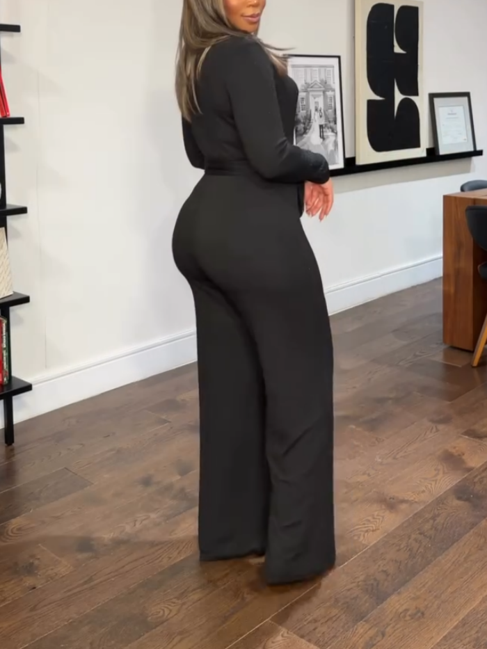 Elegant V-Neck Knit Jumpsuit