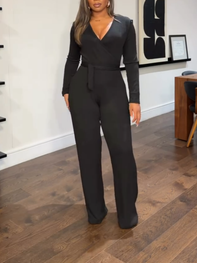 Elegant V-Neck Knit Jumpsuit