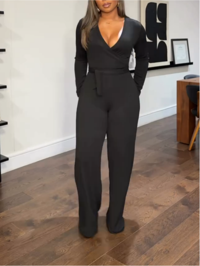 Elegant V-Neck Knit Jumpsuit