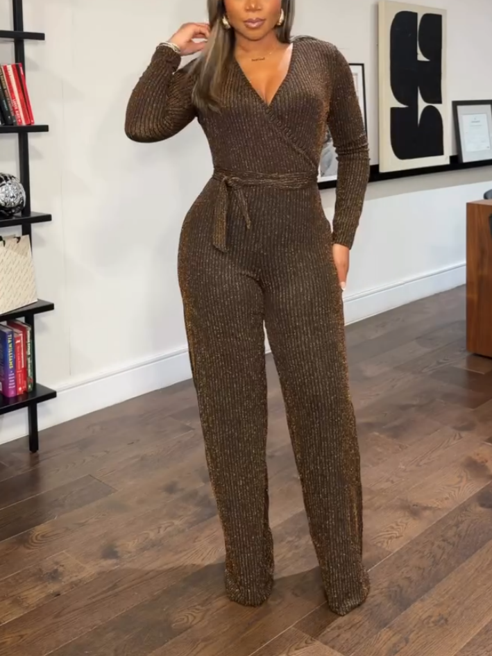 Elegant V-Neck Knit Jumpsuit
