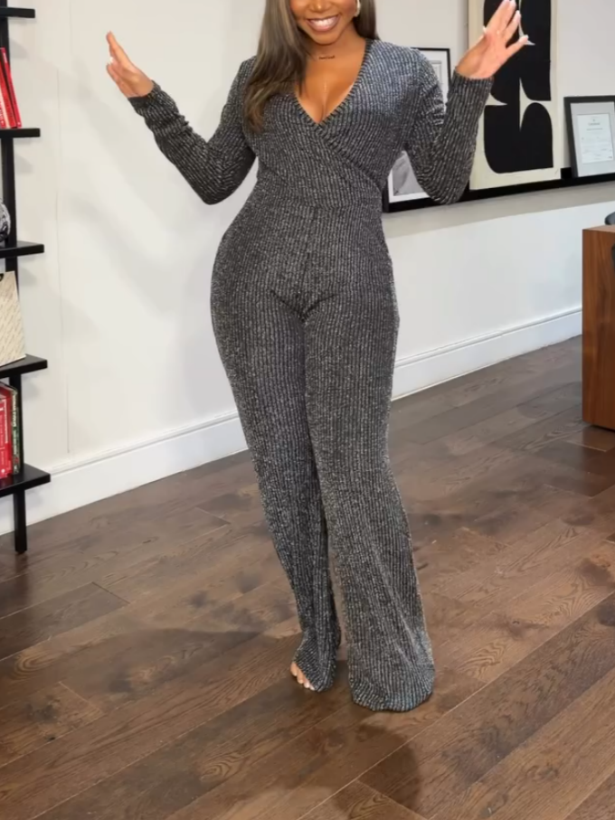Elegant V-Neck Knit Jumpsuit