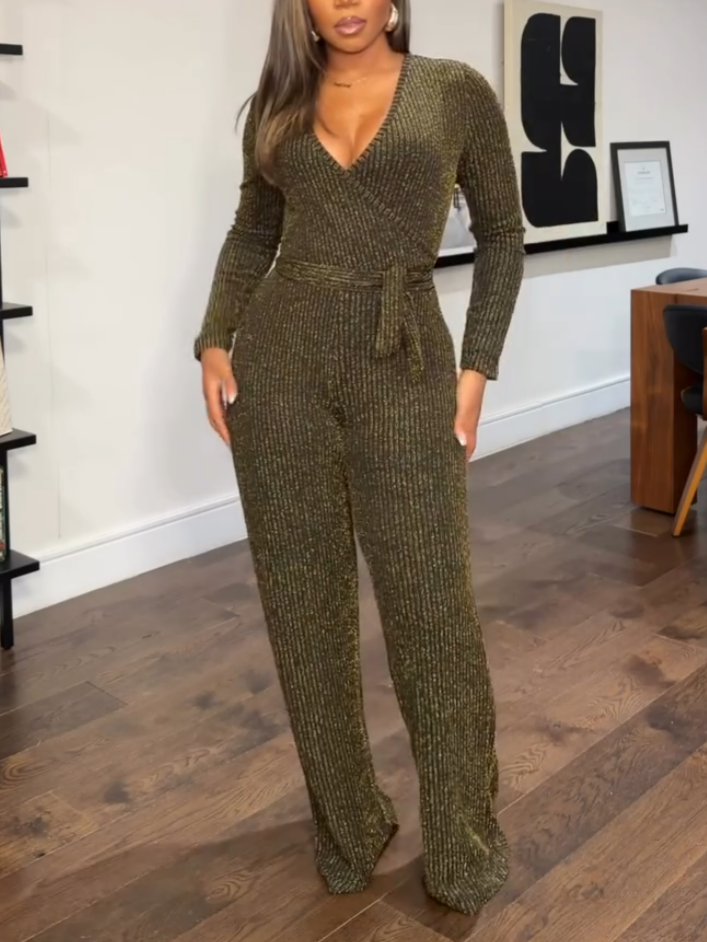 Elegant V-Neck Knit Jumpsuit