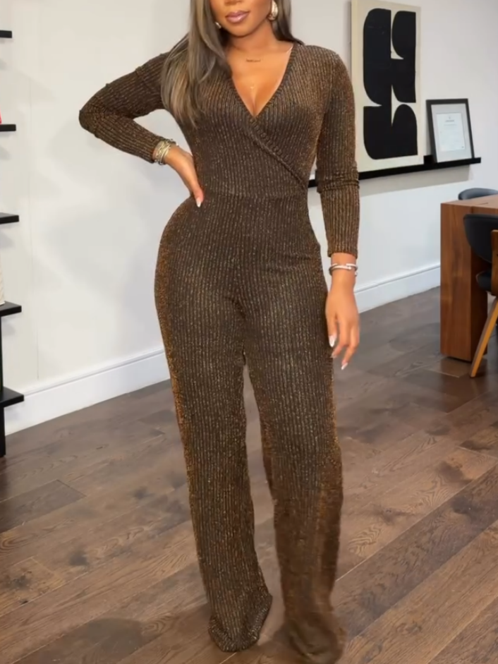 Elegant V-Neck Knit Jumpsuit