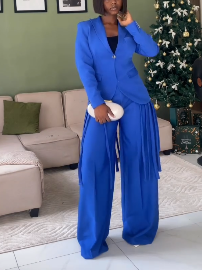 Elegant Blue Tassel Two-Piece Set