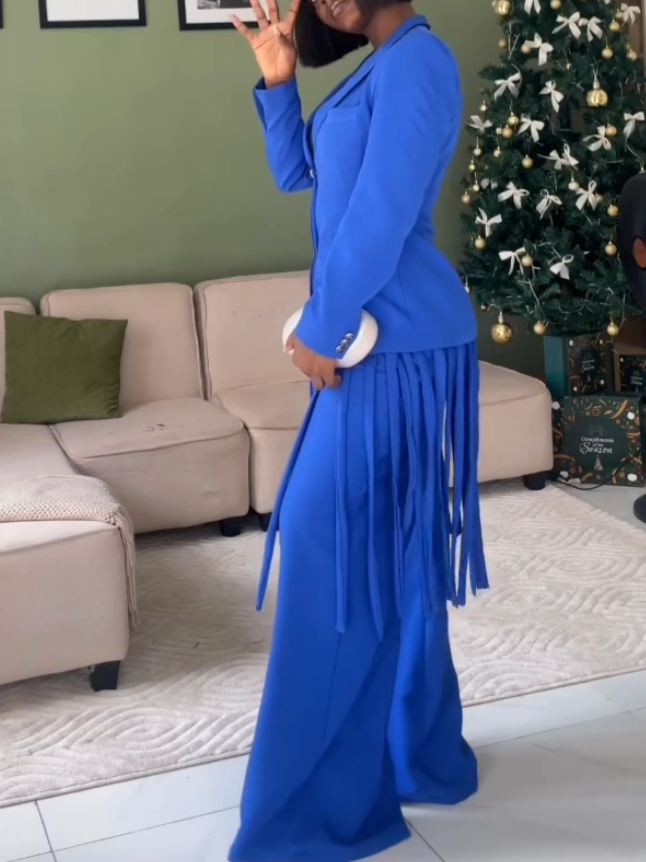 Elegant Blue Tassel Two-Piece Set