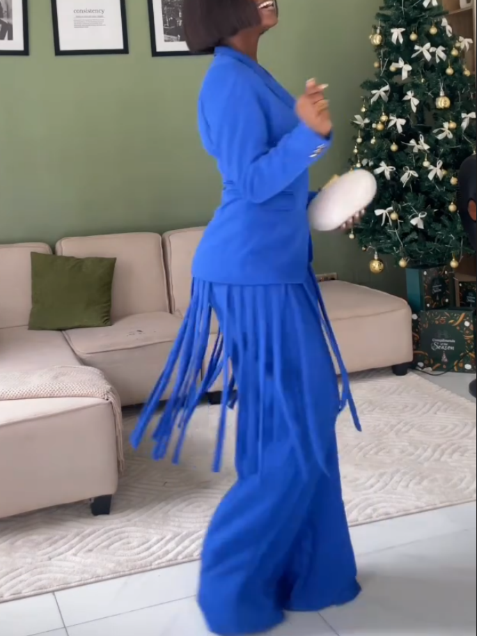 Elegant Blue Tassel Two-Piece Set