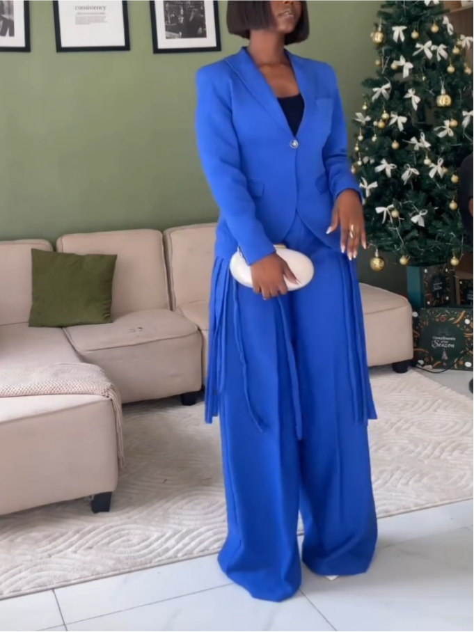 Elegant Blue Tassel Two-Piece Set