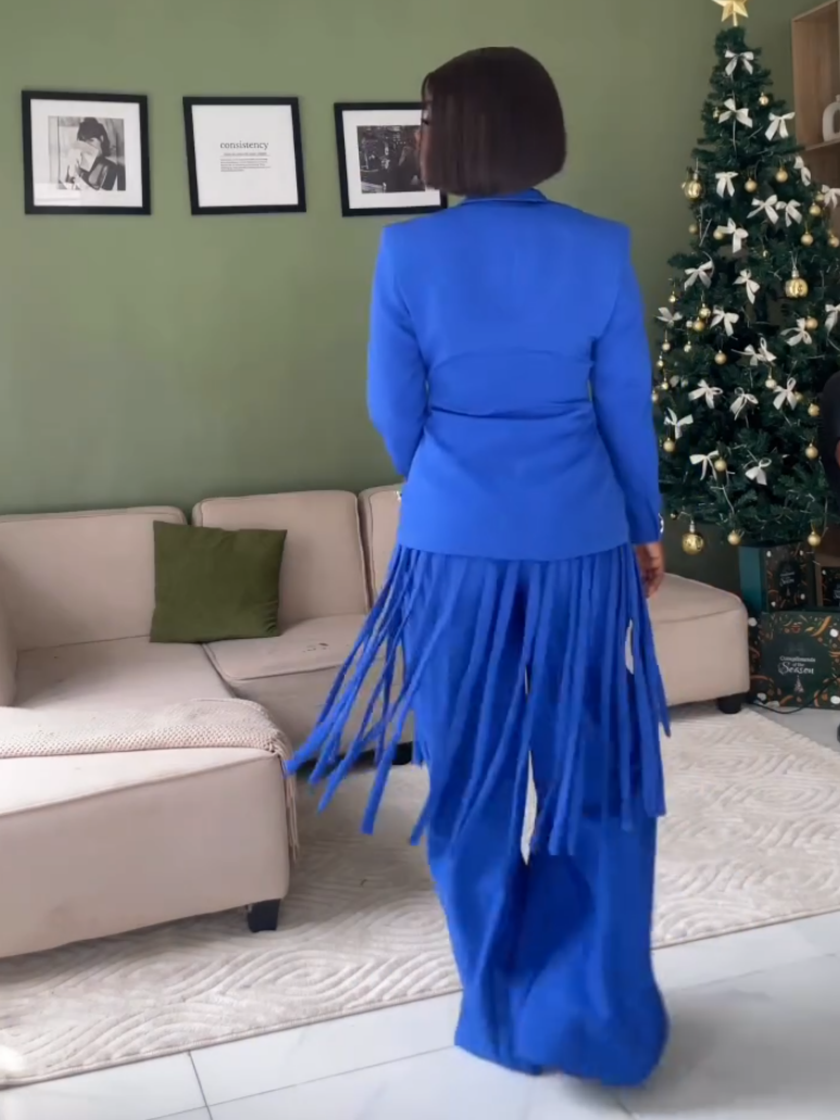 Elegant Blue Tassel Two-Piece Set