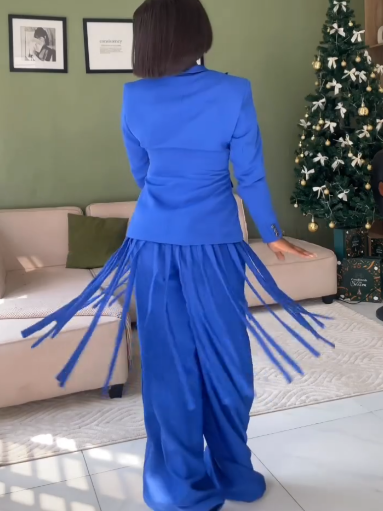 Elegant Blue Tassel Two-Piece Set