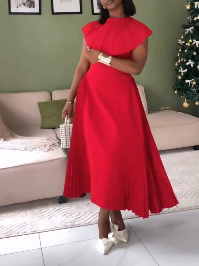 Elegant Red Shawl Sleeveless Midi Dress