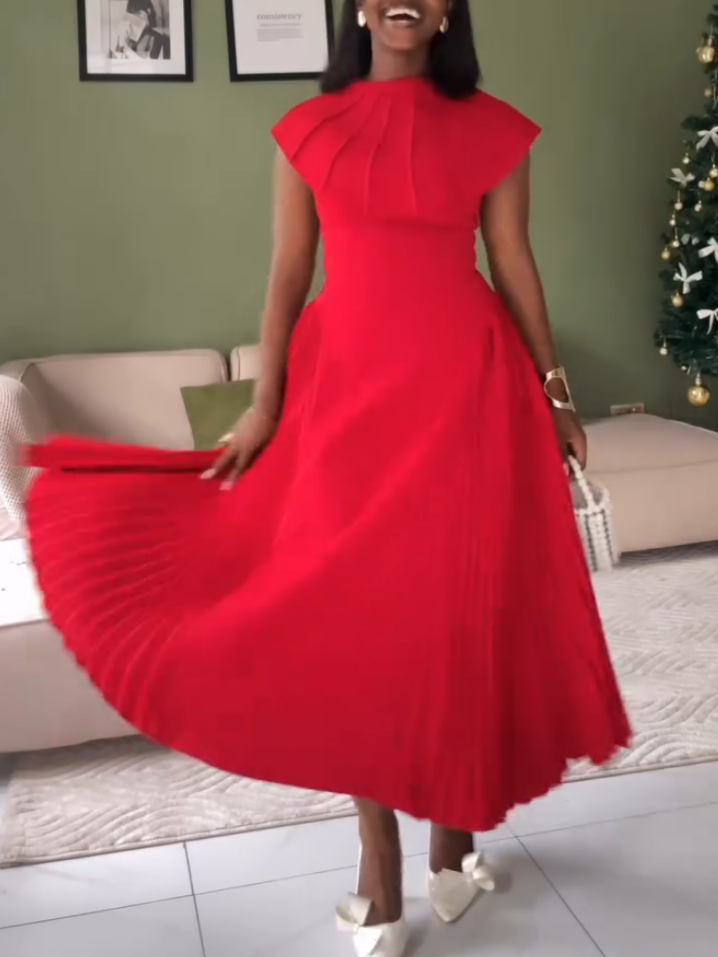Elegant Red Shawl Sleeveless Midi Dress