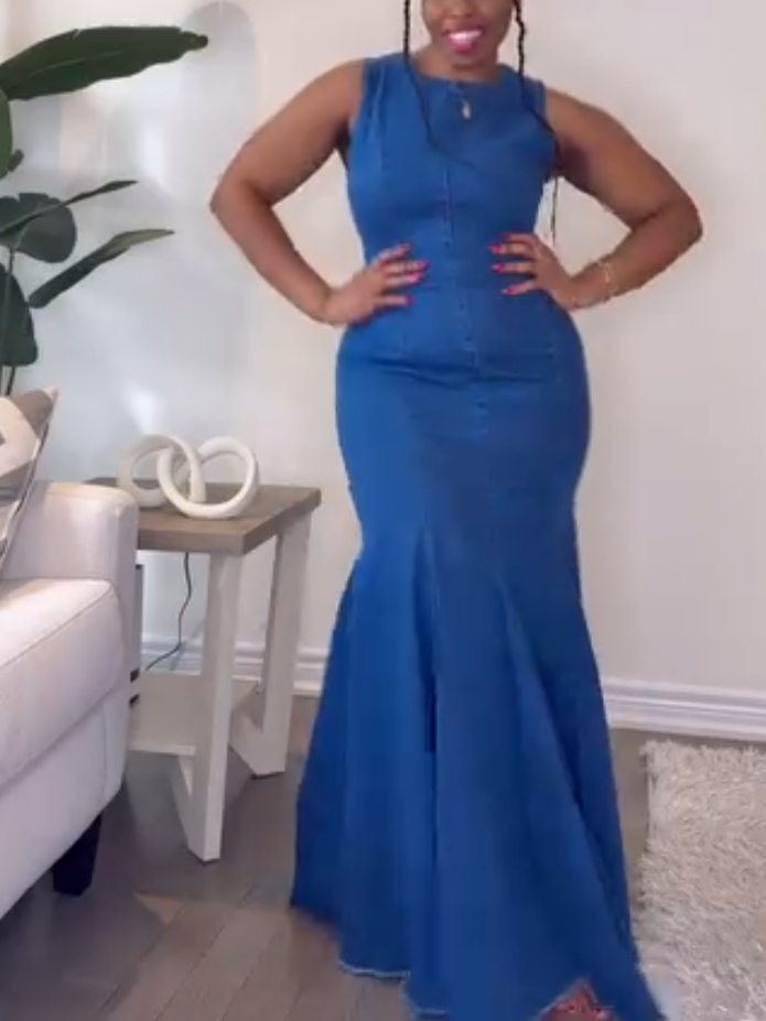 Elegant Sleeveless Denim Tight Dress
