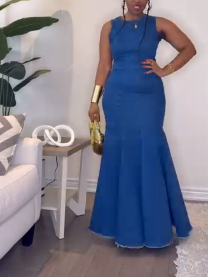 Elegant Sleeveless Denim Tight Dress