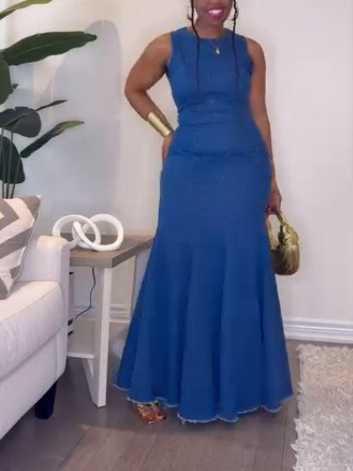 Elegant Sleeveless Denim Tight Dress