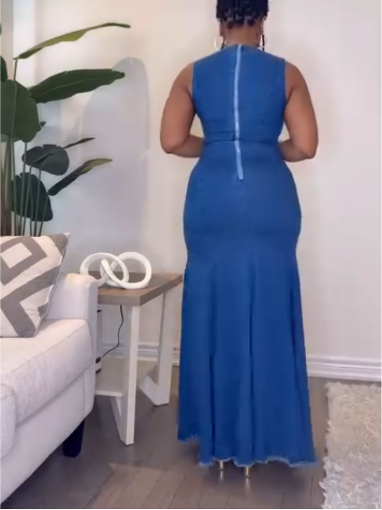 Elegant Sleeveless Denim Tight Dress