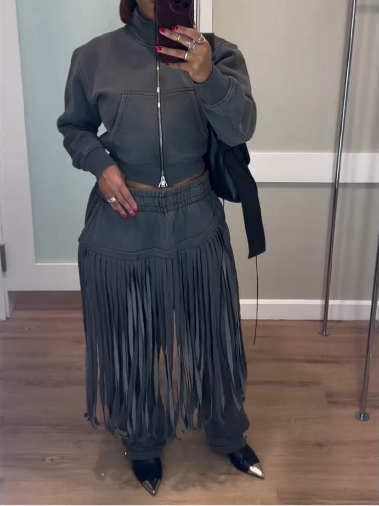 Stunning Grey Tassel Two Piece Set