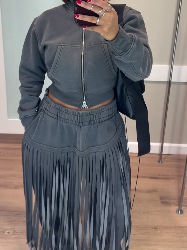Stunning Grey Tassel Two Piece Set