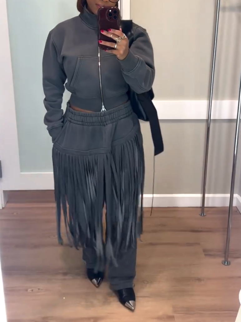 Stunning Grey Tassel Two Piece Set