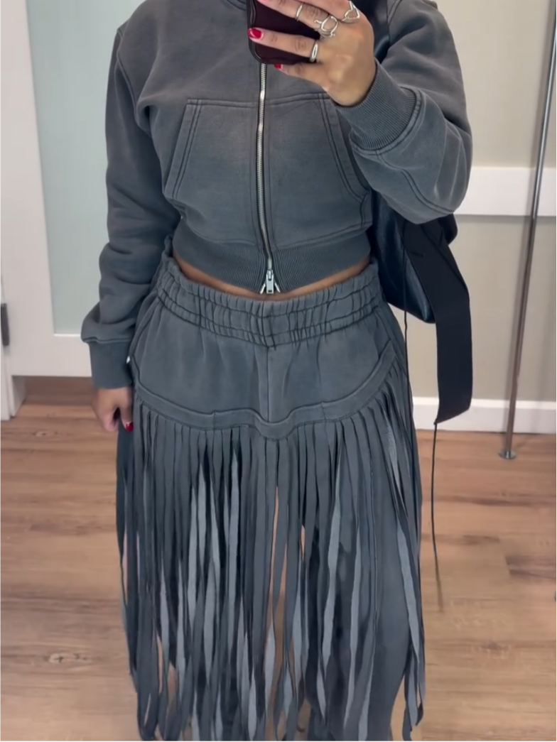 Stunning Grey Tassel Two Piece Set