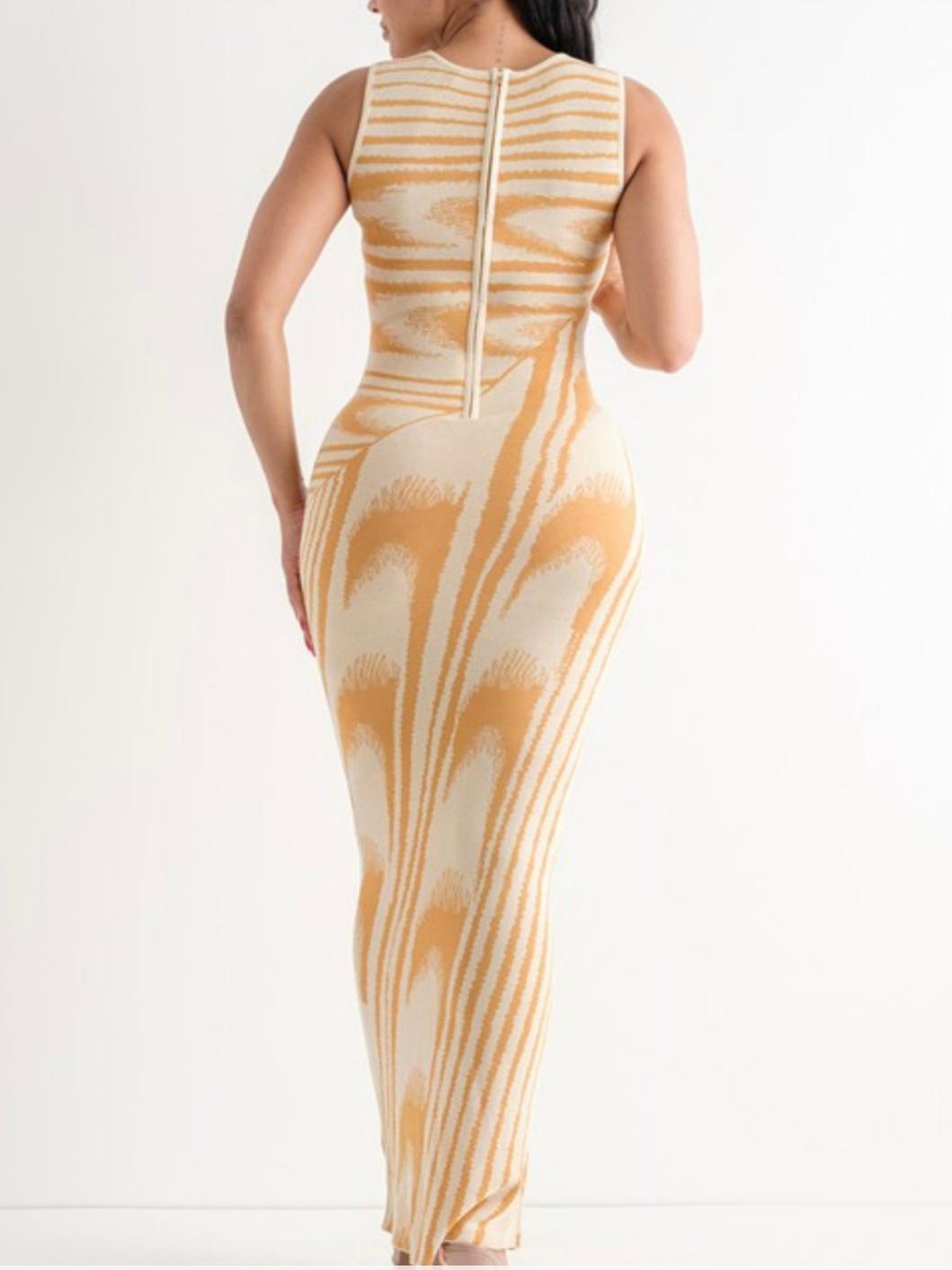 Yellow Printed Knit Sheath Dress