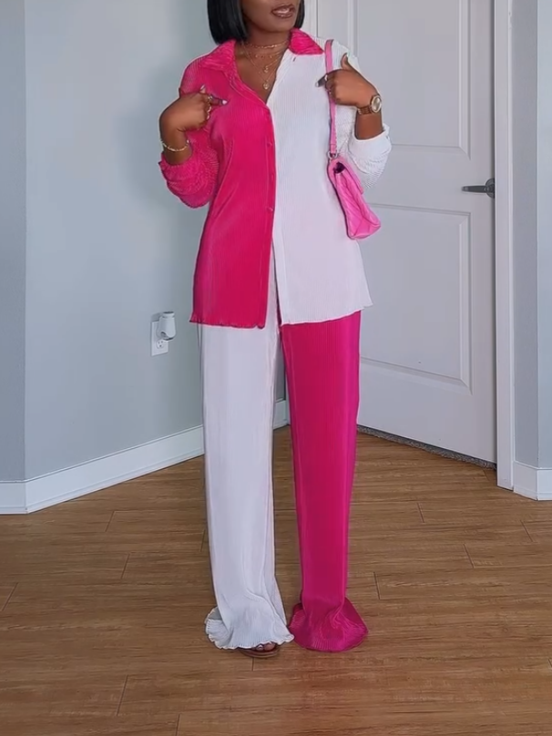 Pink Shirt Two-piece Set