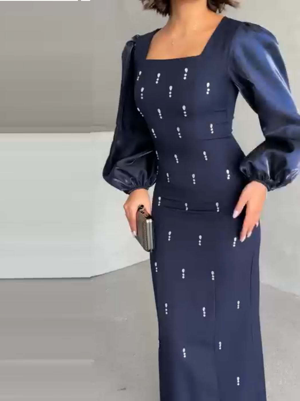 Elegant Bubble Long Sleeve Diamond Embellished Dress