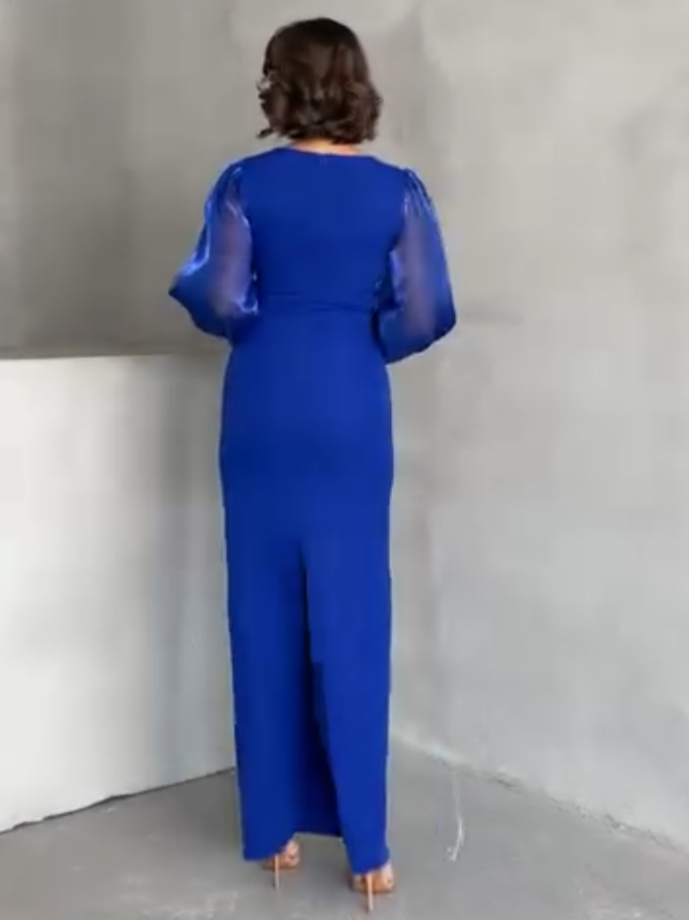 Elegant Bubble Long Sleeve Diamond Embellished Dress