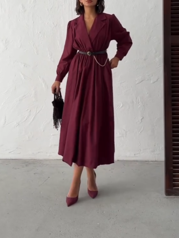 Casual Shirt Long Sleeve Midi Dress