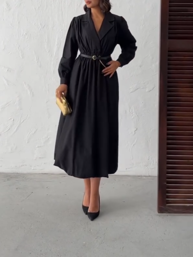 Casual Shirt Long Sleeve Midi Dress
