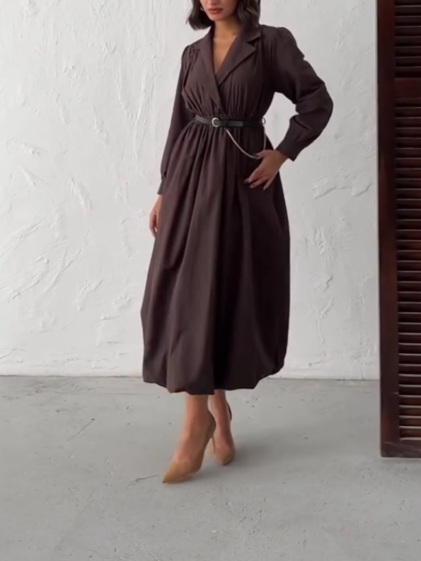 Casual Shirt Long Sleeve Midi Dress