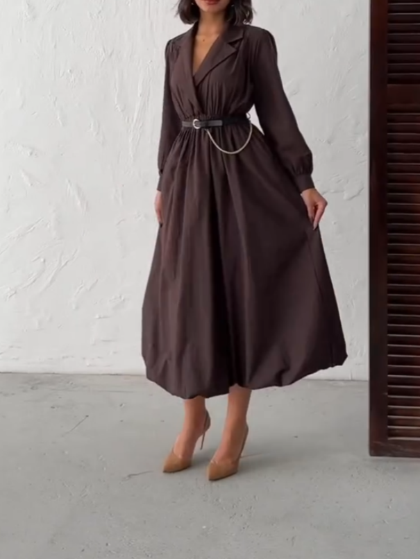 Casual Shirt Long Sleeve Midi Dress