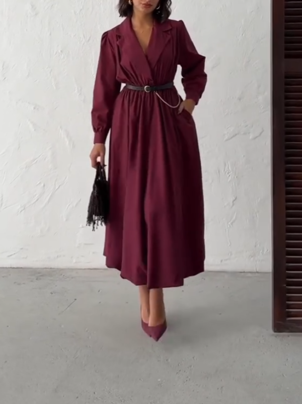Casual Shirt Long Sleeve Midi Dress